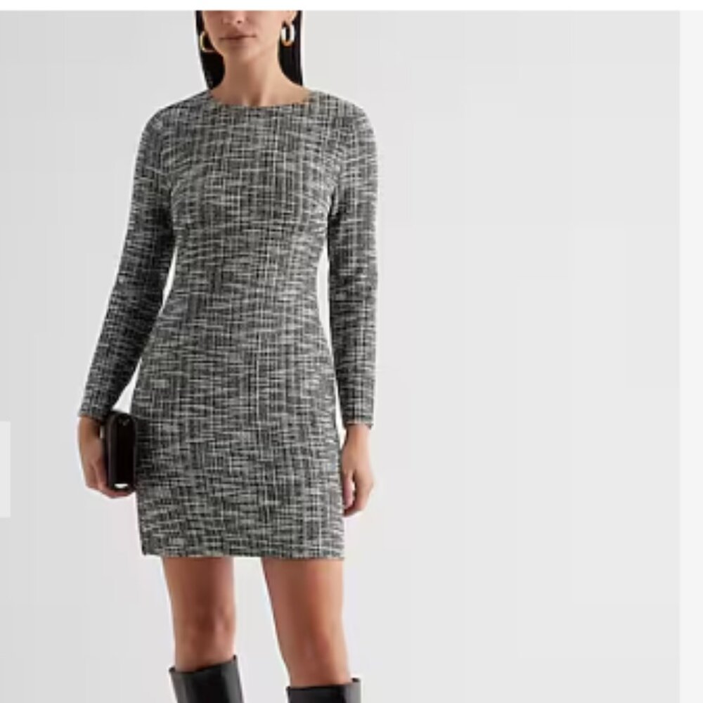 NWT Express Tweed Plaid Sheath Dress Black Grey Size XL Mod Retro Mini